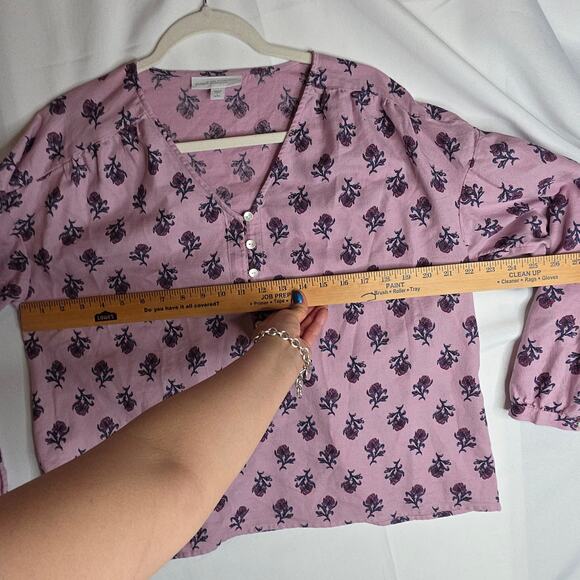 PureJill L Petite Organic Cotton Pink n blue floral Seashell Buttondown blouse - Picture 5 of 14